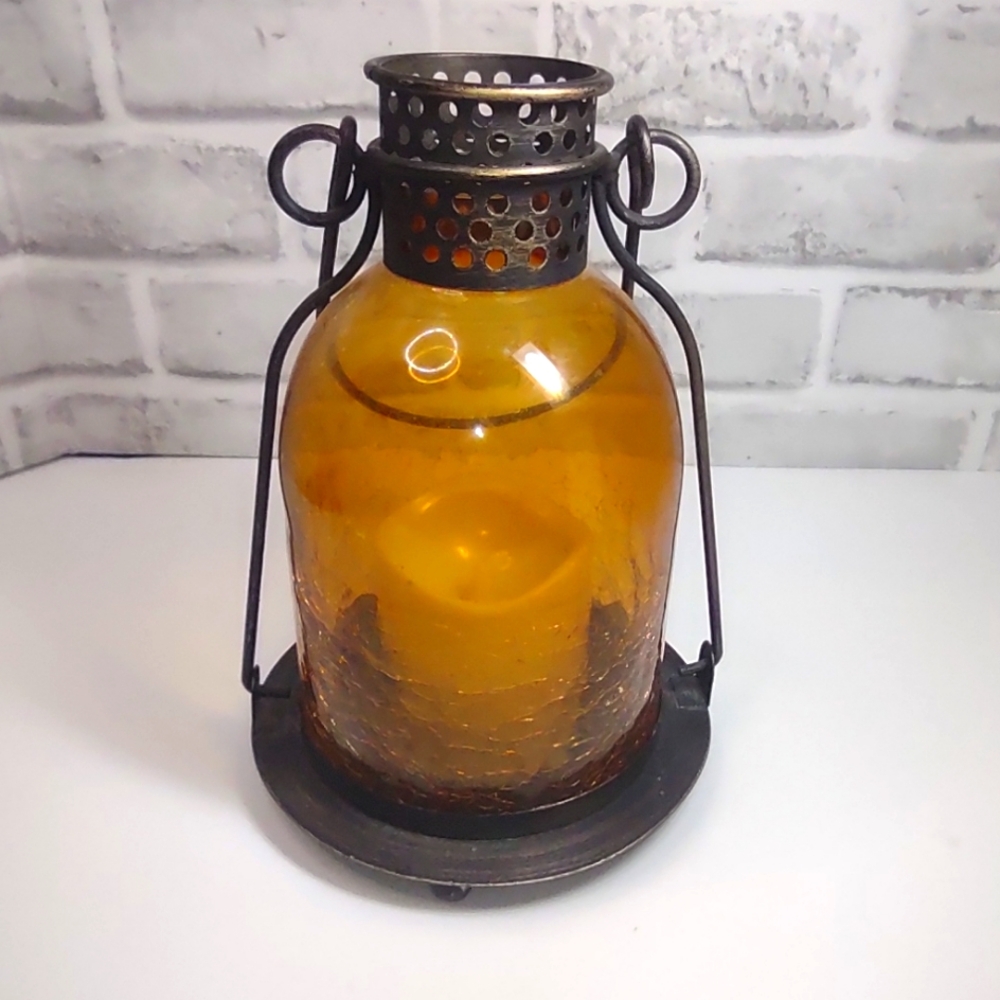 Amber Glass Lantern Flameless Candle Holder